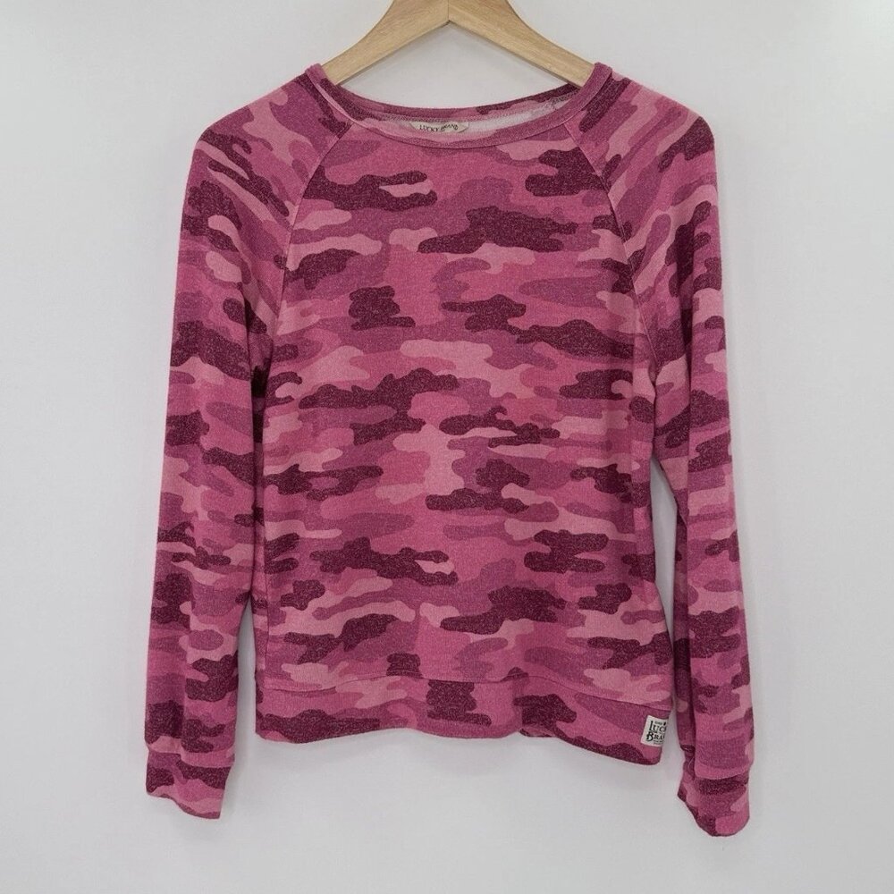 Lucky Brand Girl’s Long Sleeve Tee Knit Top Camo Sweatshirt Pink Camo Sz L 14/16